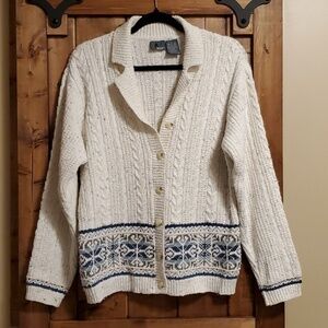 Liz Claiborne Vintage Fair Isle Pattern Cream Cardigan Size Small